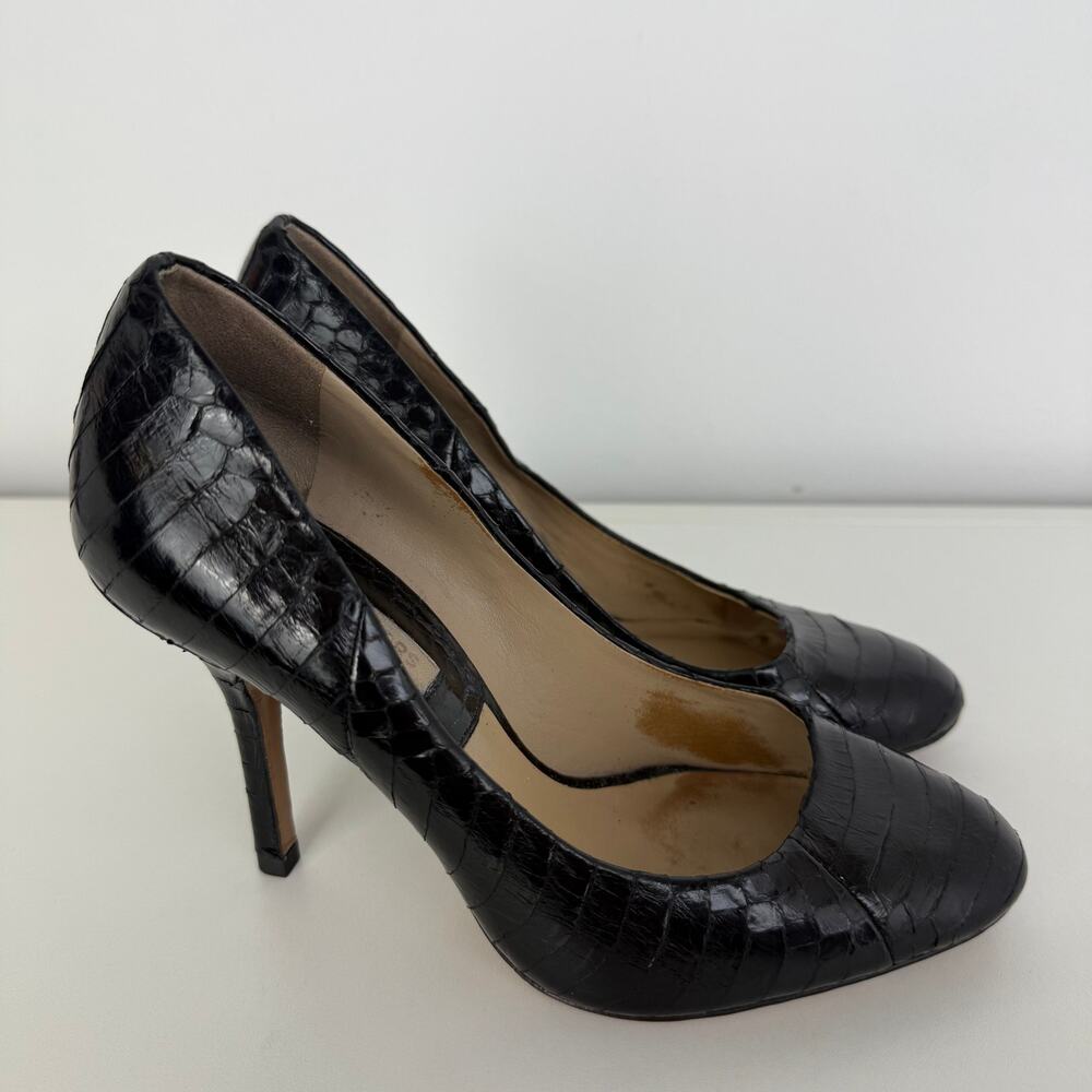 Michael Kors Womens Vero Cuoio Crocodile Embossed Black Pump Stiletto Heels 36